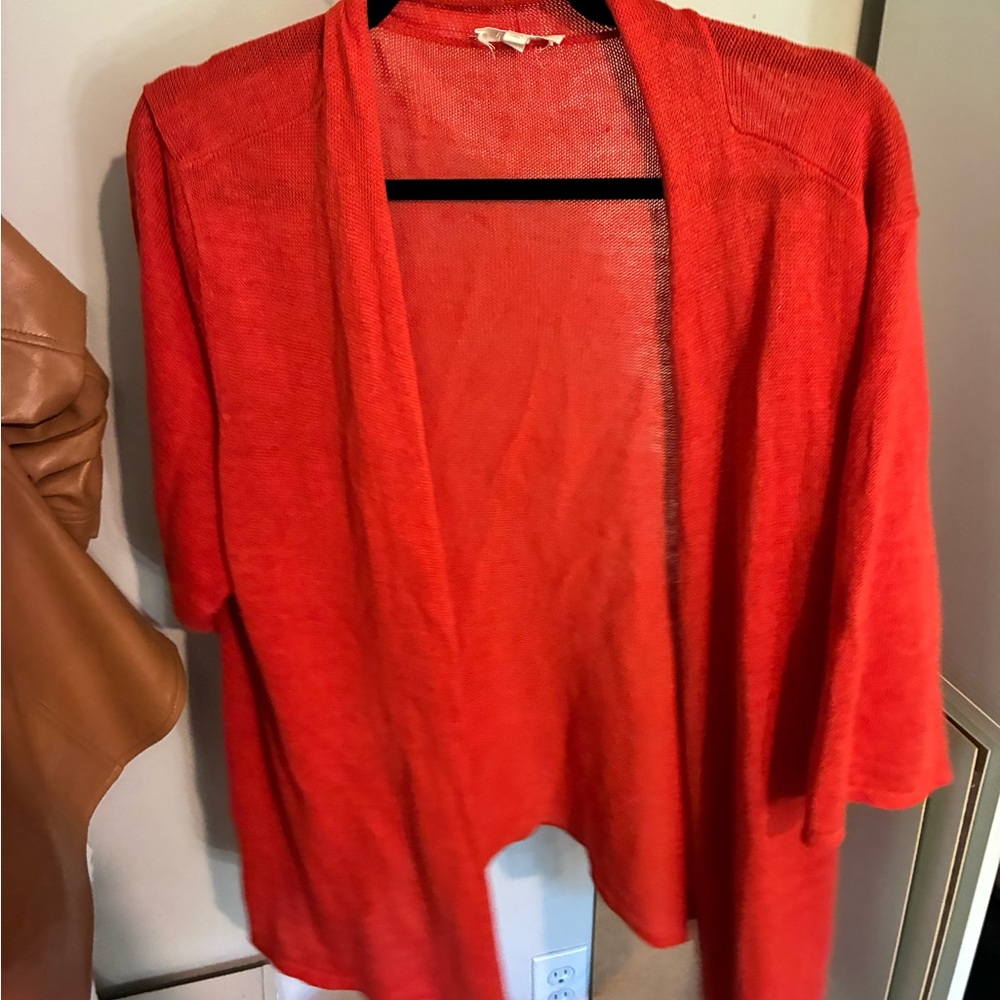 Eileen Fisher 1x Women's Orange Open-Front short sleeve Sweater